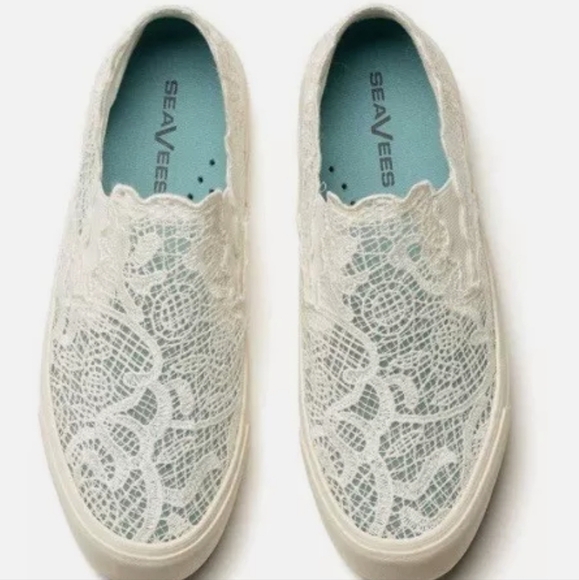 SeaVees White Lace Slip-On Sneakers with Platform Sole NWOT Size 8 - Picture 5 of 9